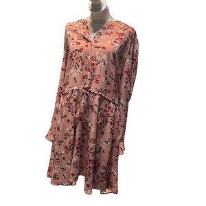 Justfab women's pink floral v-neck XXL long sleeve midi dress